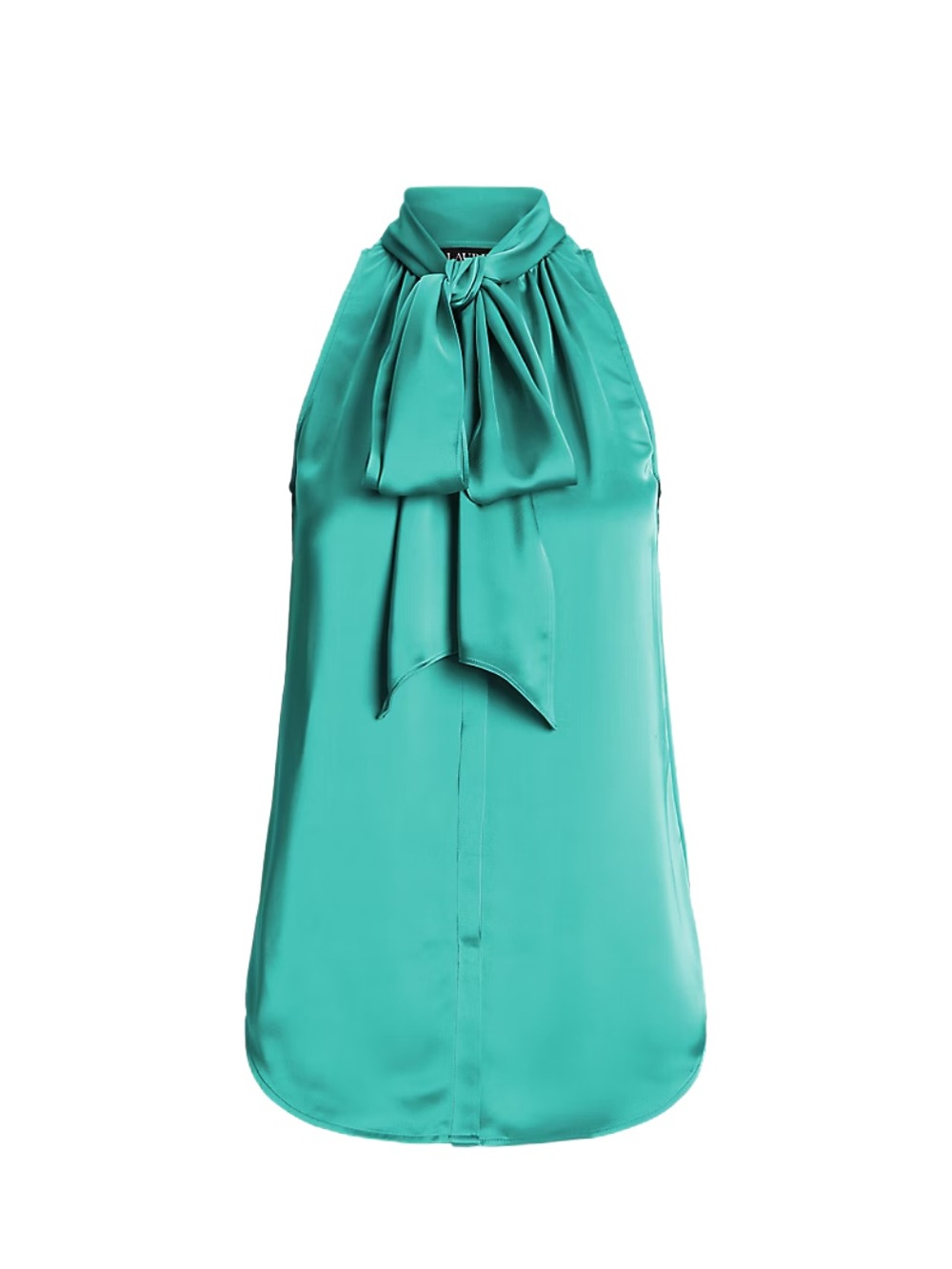 NWOT  Lauren Ralph Lauren Tie Neck Satin Teal Charmeuse Blouse XSP